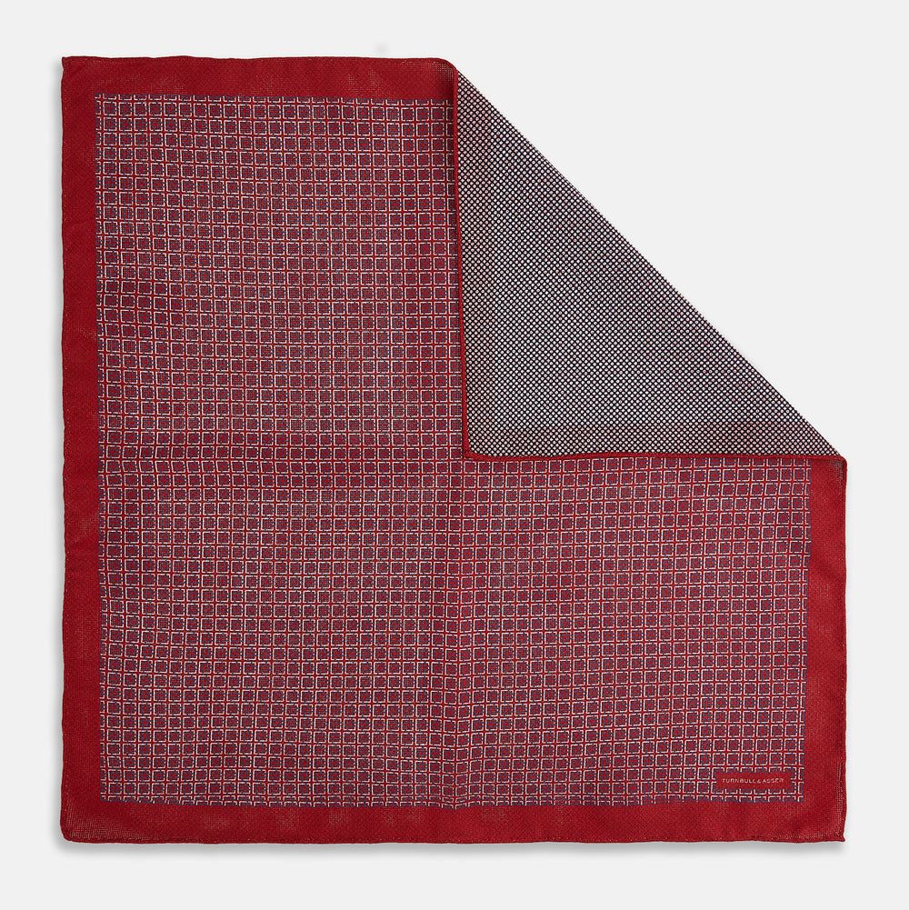 Geometric Red Pocket Square in Silk