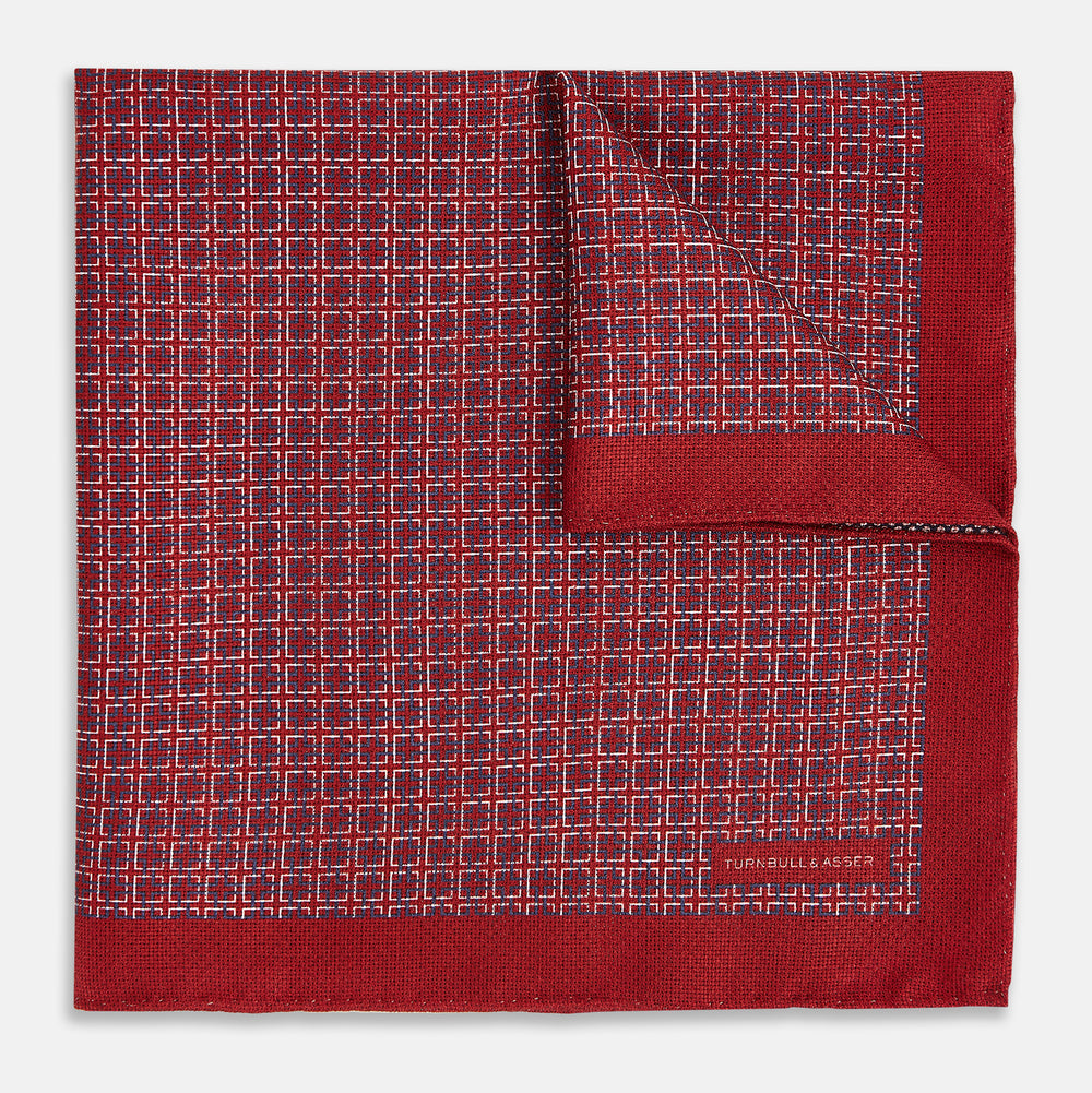 Geometric Red Pocket Square in Silk