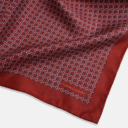 Geometric Red Pocket Square in Silk Image 1
