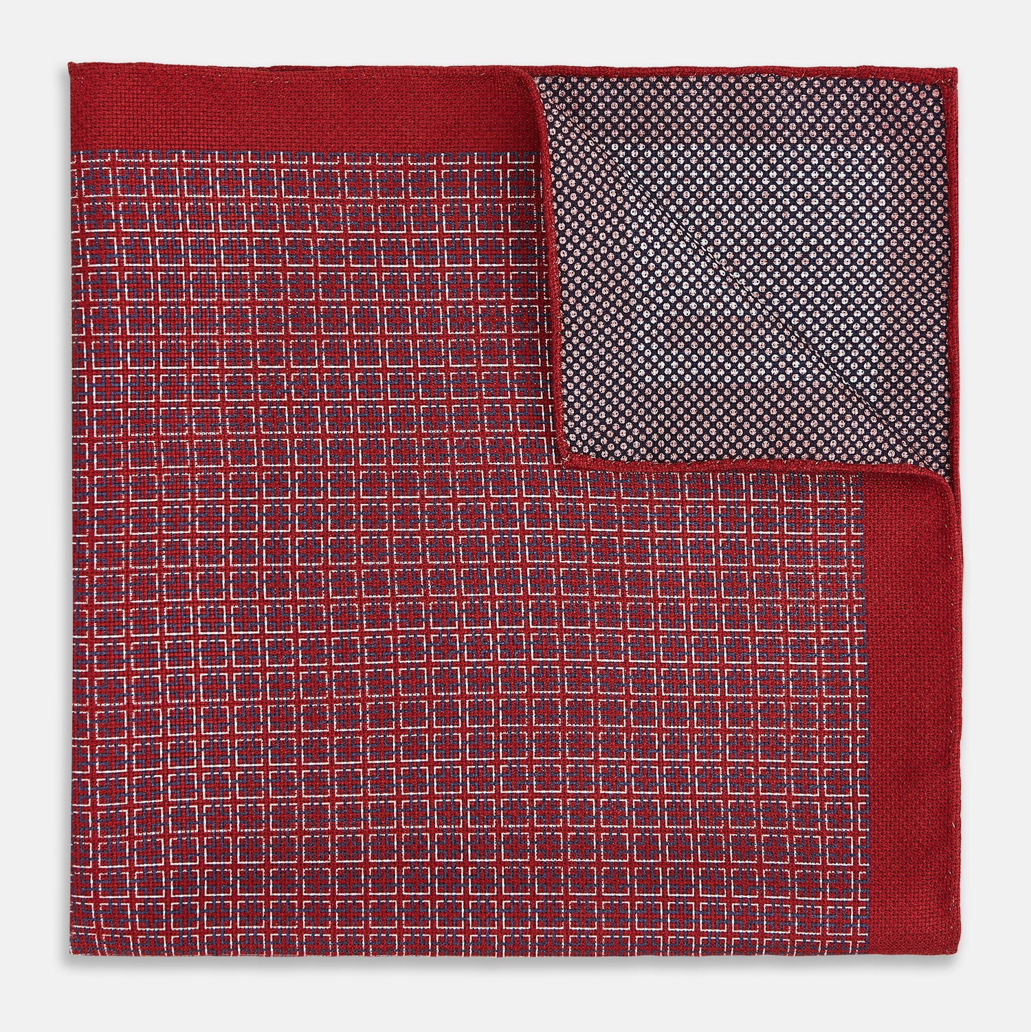 View 4 of product Geometric Red Pocket Square in Silk