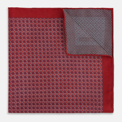 Geometric Red Pocket Square in Silk Image 3