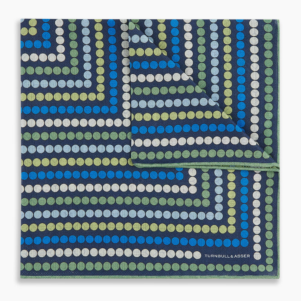 Oxford Blue Dots and Floral Tile Double-Sided Silk Pocket Square OS