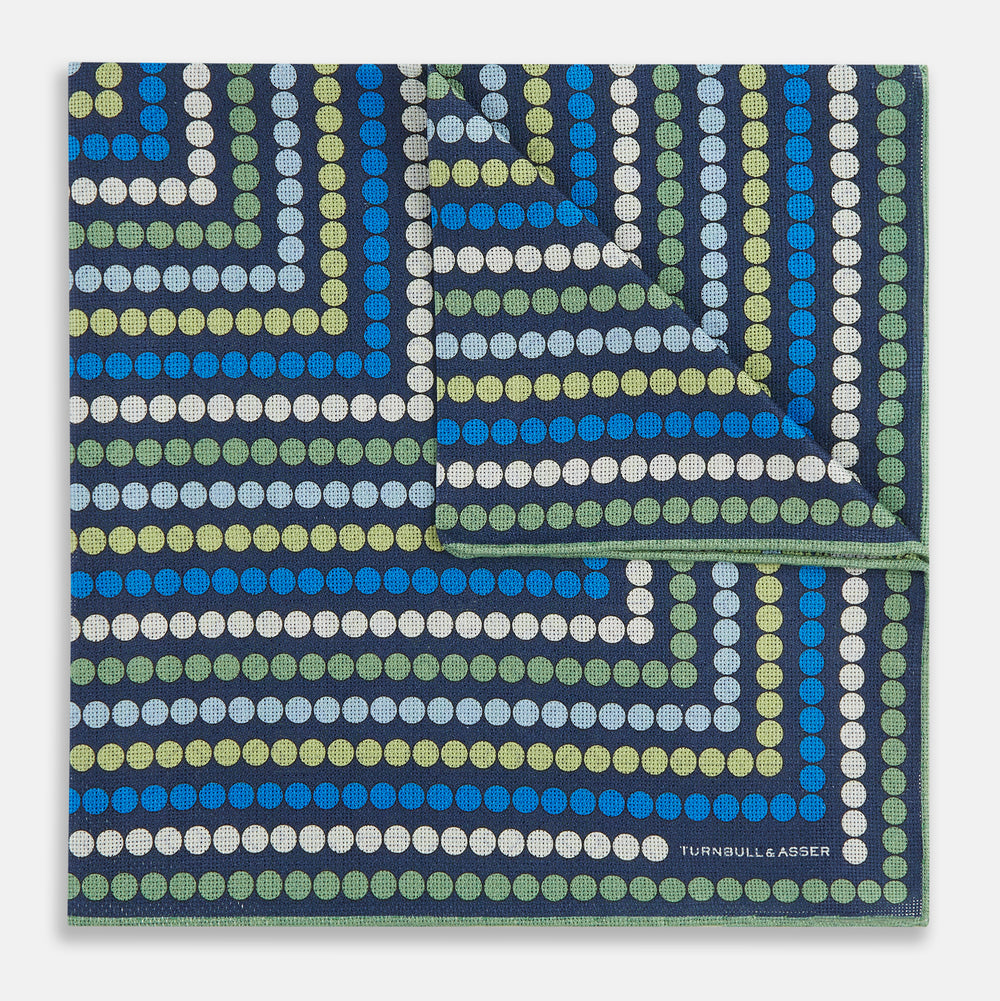 Oxford Blue Dots and Floral Tile Double-Sided Silk Pocket Square OS