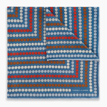 Blue Bonnet Dots and Floral Tile Double-Sided Silk Pocket Square