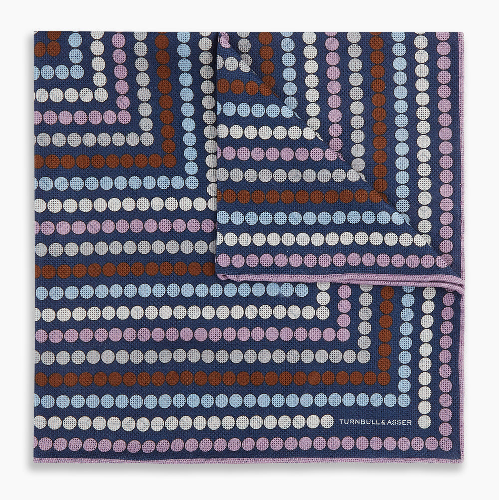 Azzurro Dots and Floral Tile Double-Sided Silk Pocket Square OS