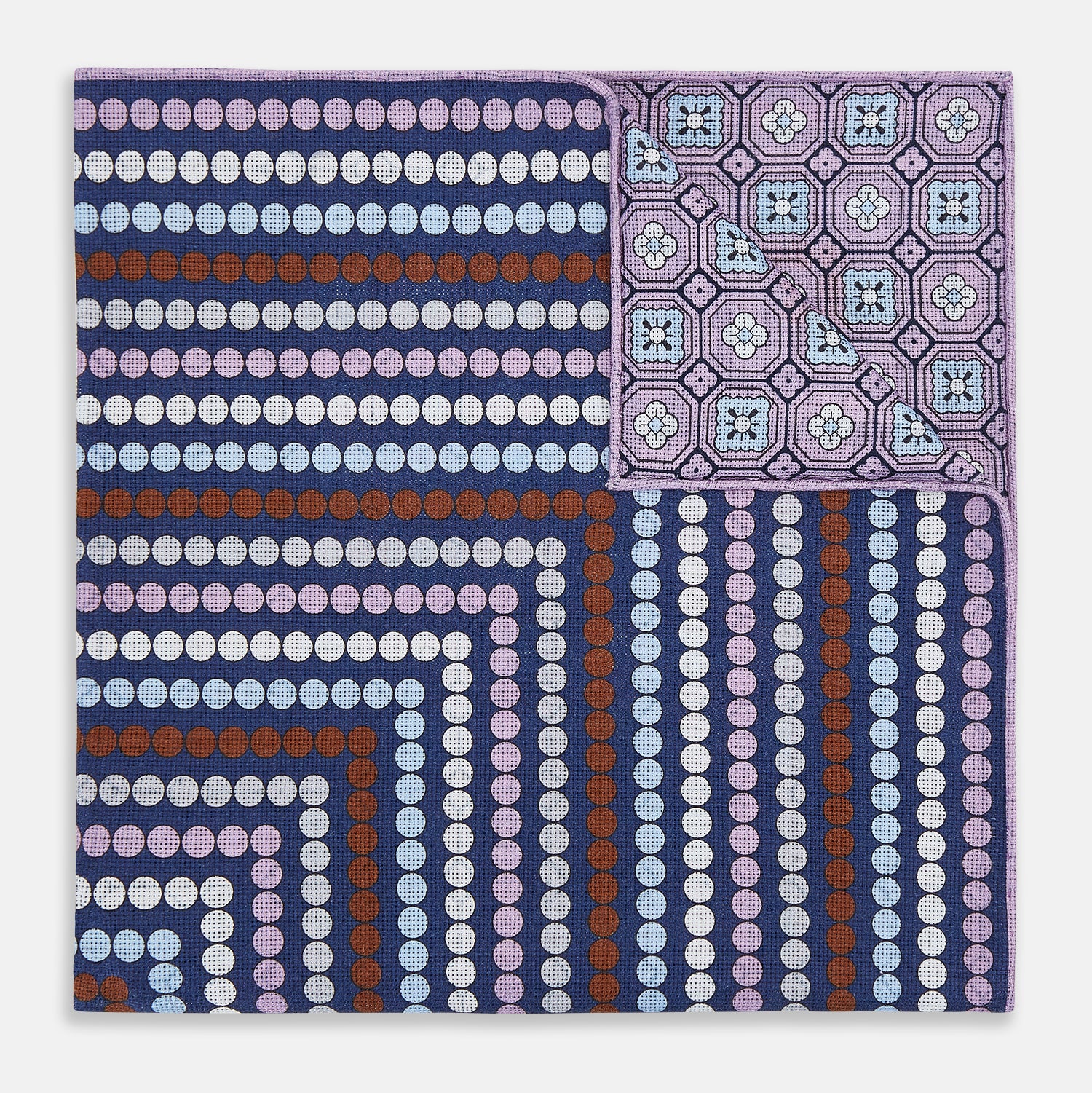 View 3 of product Azzurro Dots and Floral Tile Double-Sided Silk Pocket Square OS
