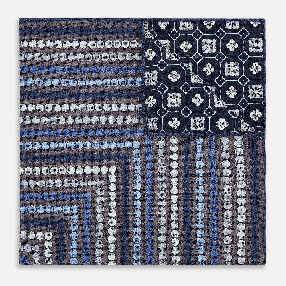 Ash Dots and Floral Tile Double-Sided Silk Pocket Square OS