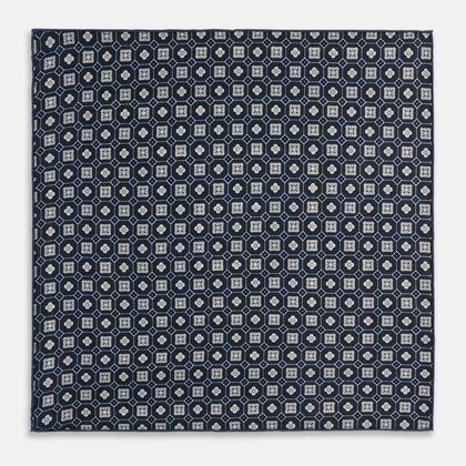 Ash Dots and Floral Tile Double-Sided Silk Pocket Square Image 3