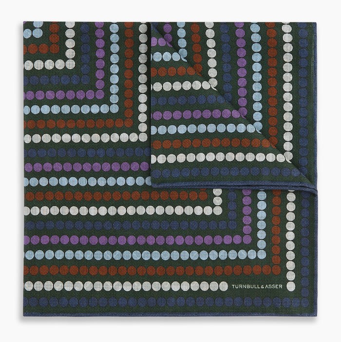 Forest Green Dots and Floral Tile Double-Sided Silk Pocket Square
