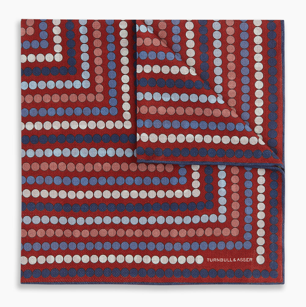 Red Dots and Floral Tile Double-Sided Silk Pocket Square OS