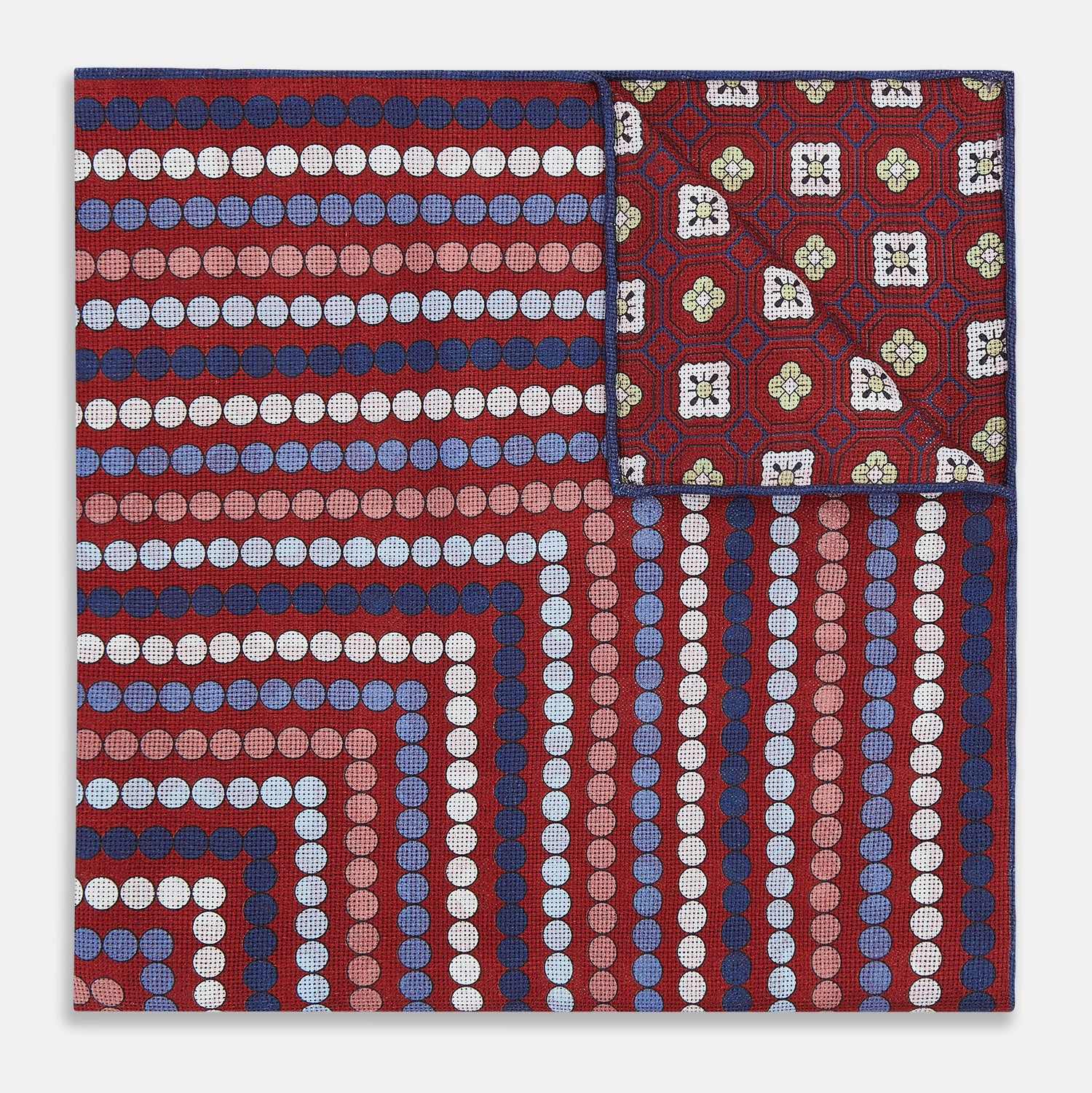 View 3 of product Red Dots and Floral Tile Double-Sided Silk Pocket Square OS