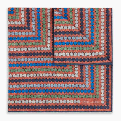 Orange Dots and Floral Tile Double-Sided Silk Pocket Square