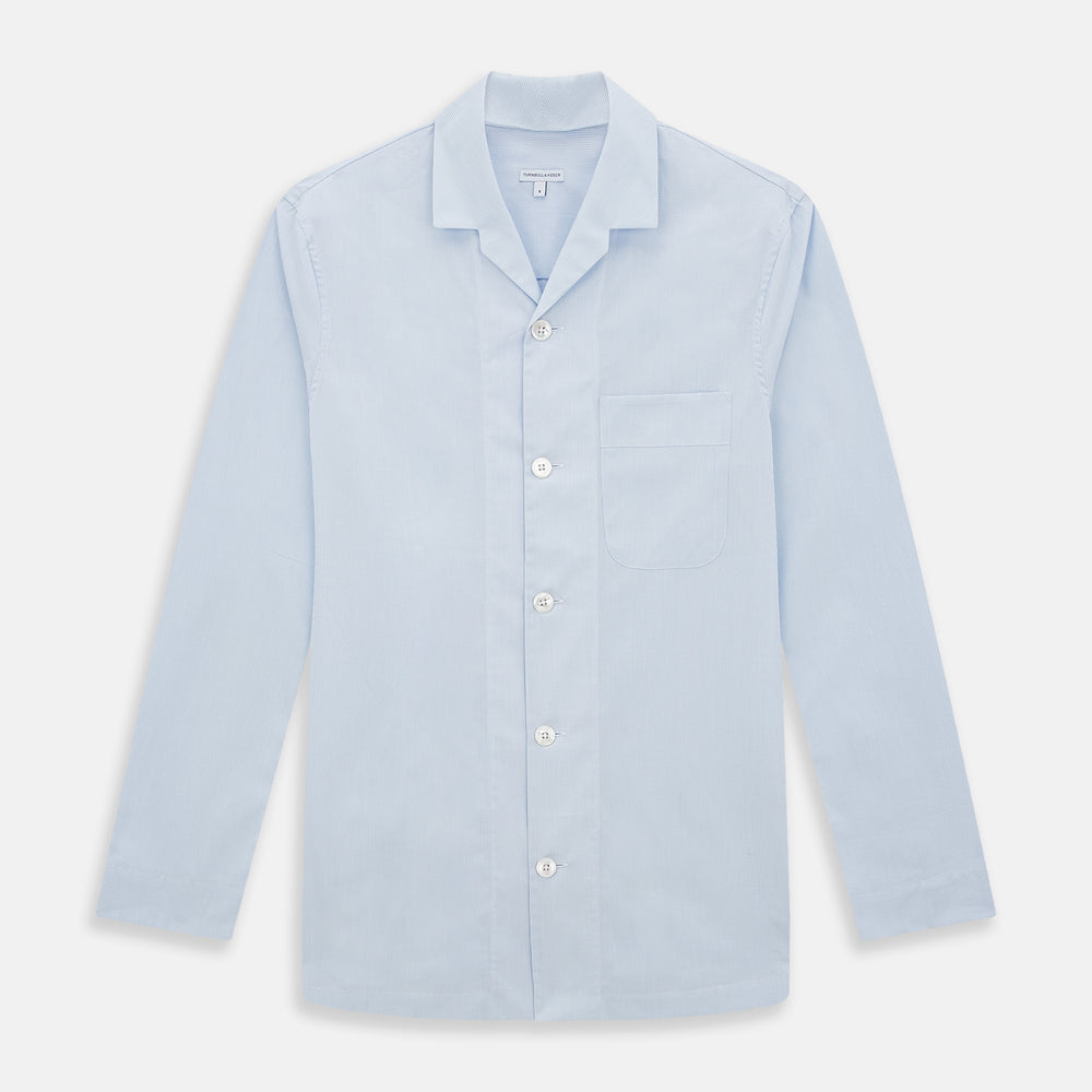 Pale Blue Fine Micro Check Pyjama Shirt