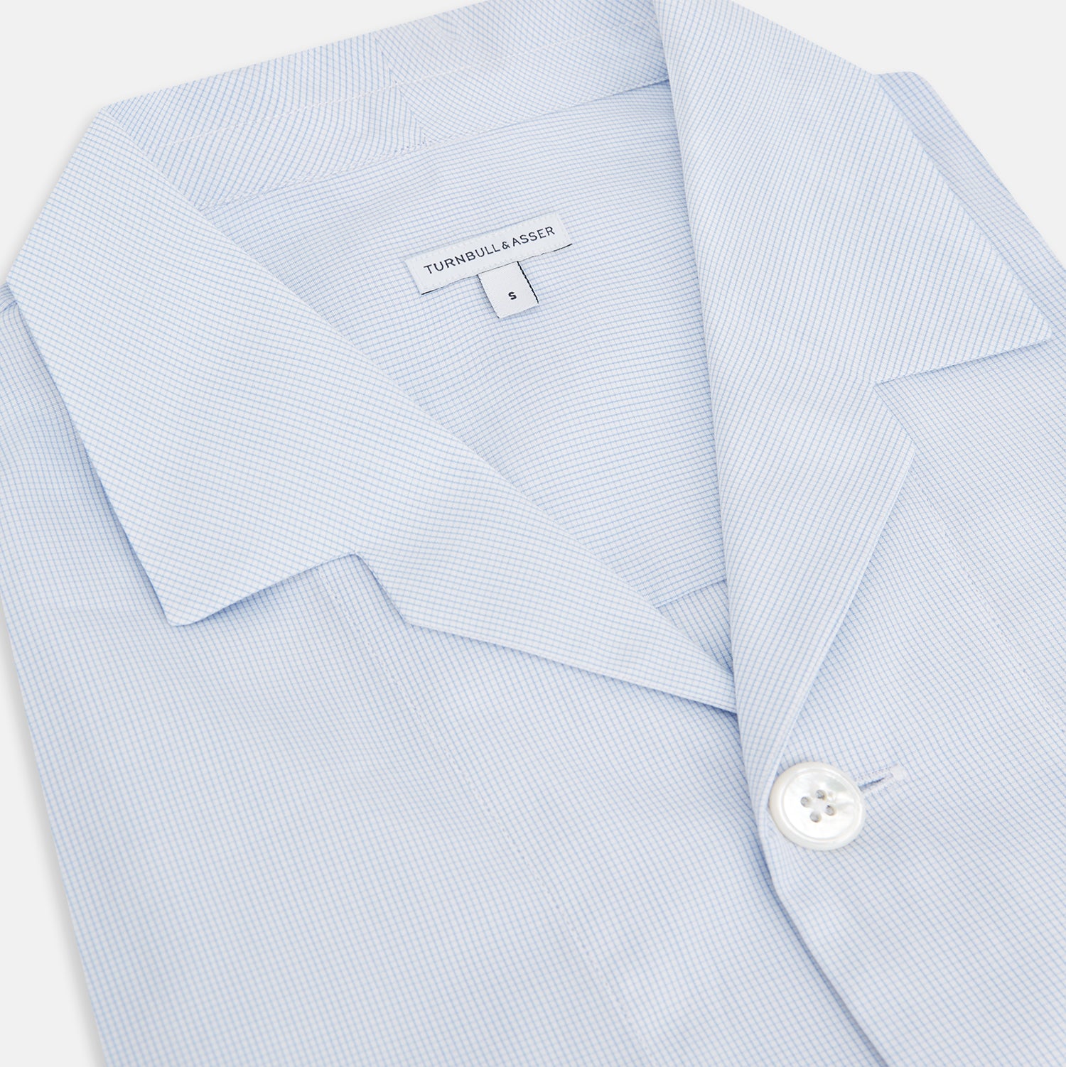 View 2 of product Pale Blue Fine Micro Check Pyjama Shirt