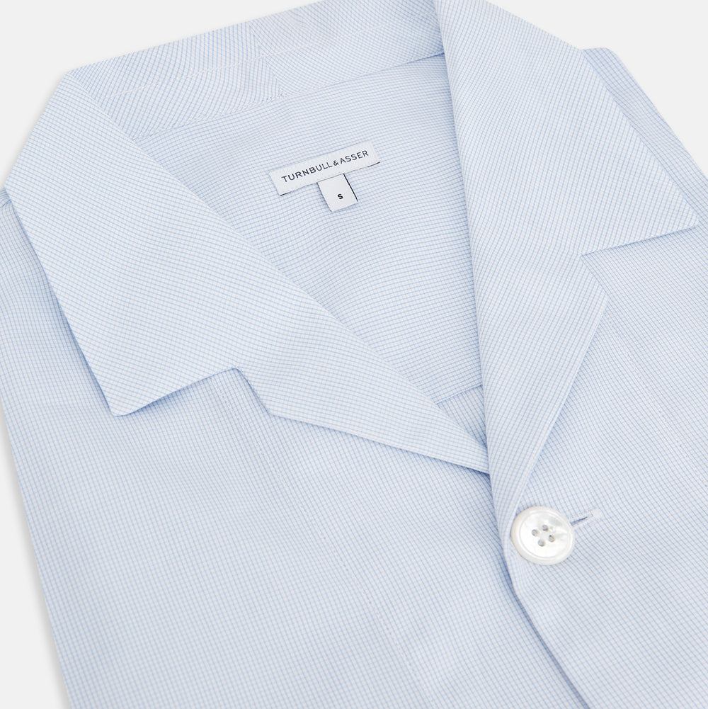 Pale Blue Fine Micro Check Pyjama Shirt