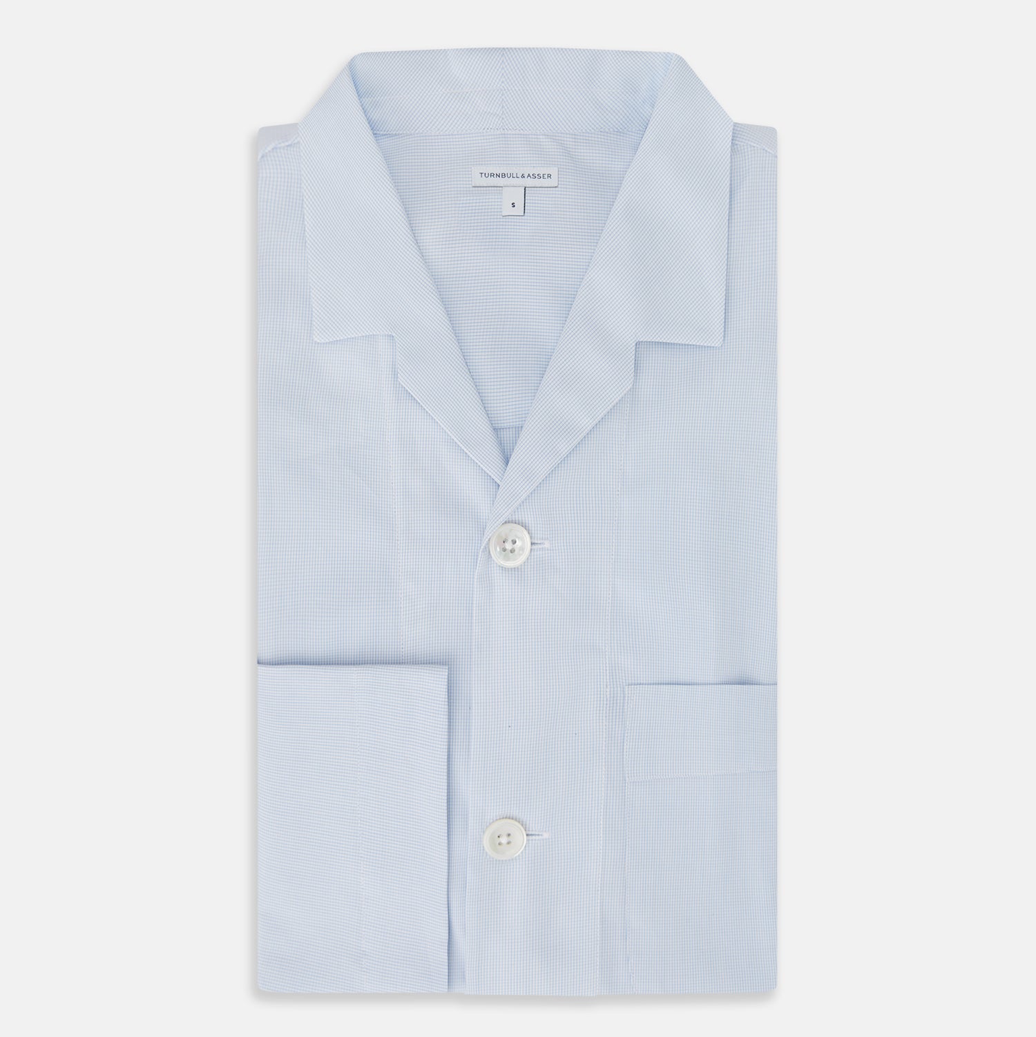 View 5 of product Pale Blue Fine Micro Check Pyjama Shirt