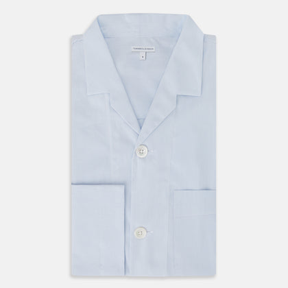 Pale Blue Fine Micro Check Pyjama Shirt Image 4