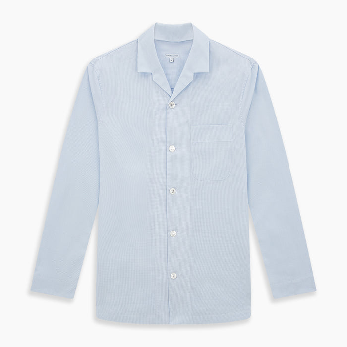 Pale Blue Fine Micro Check Pyjama Shirt Image 6