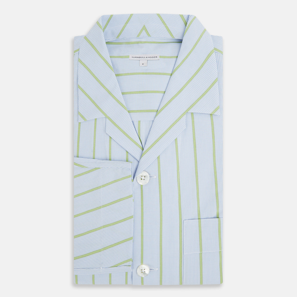 Light Green and Blue Stripe Pyjama Shirt