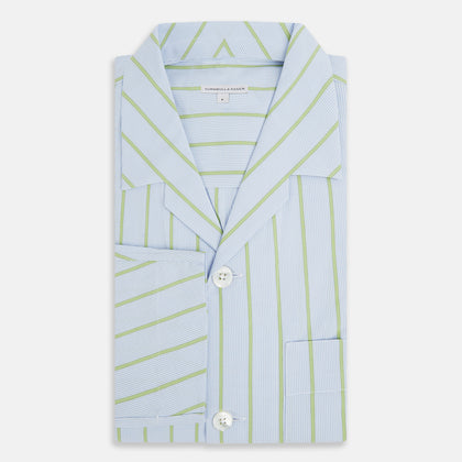 Light Green and Blue Stripe Pyjama Shirt Image 4