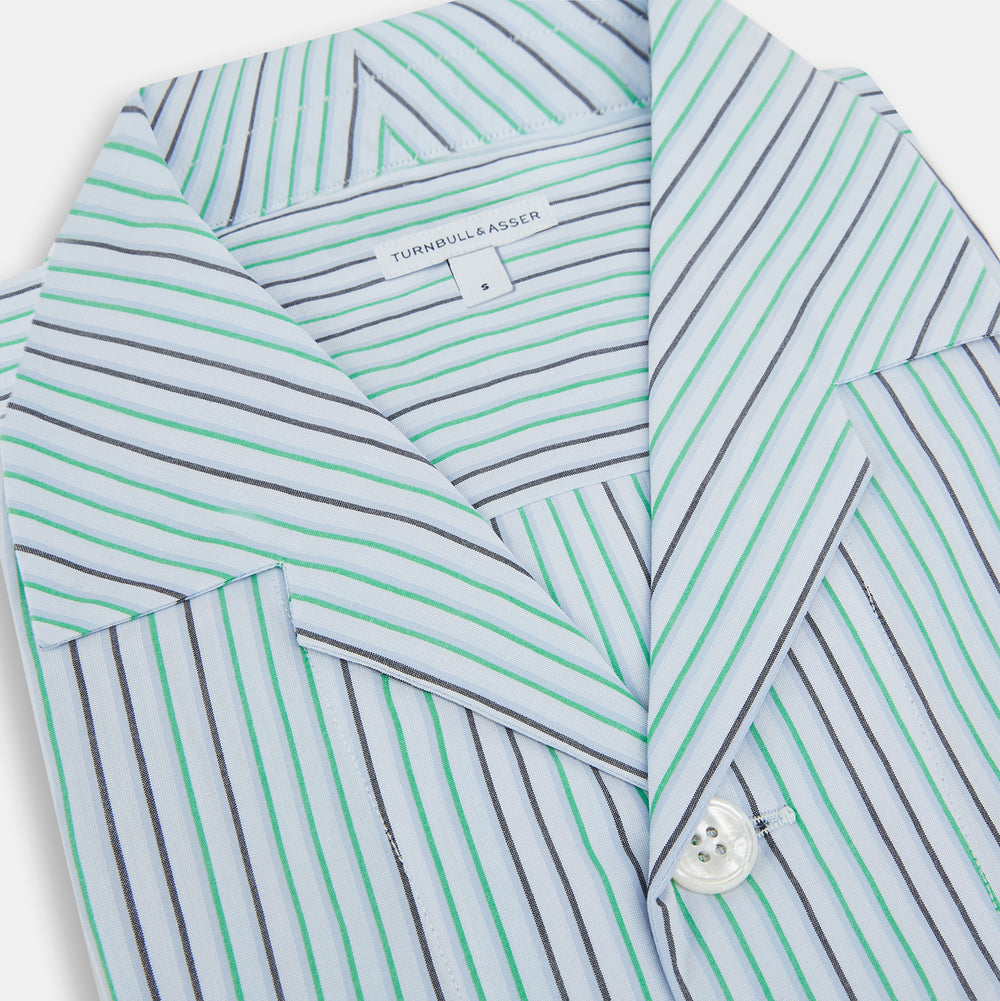Green and Blue Shadow Pinstripe Pyjama Shirt