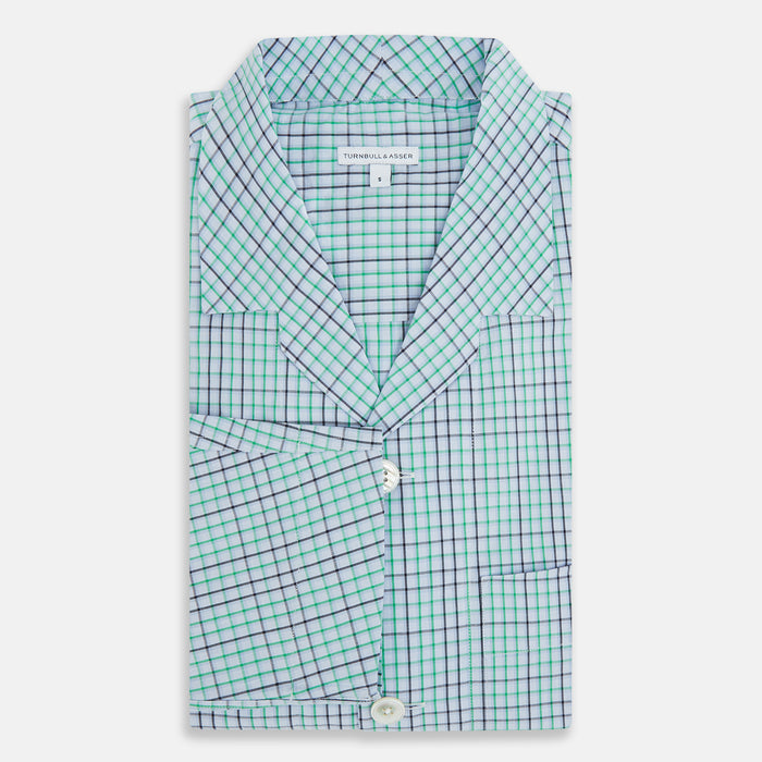 Green and Blue Shadow Check Pyjama Shirt Image 4