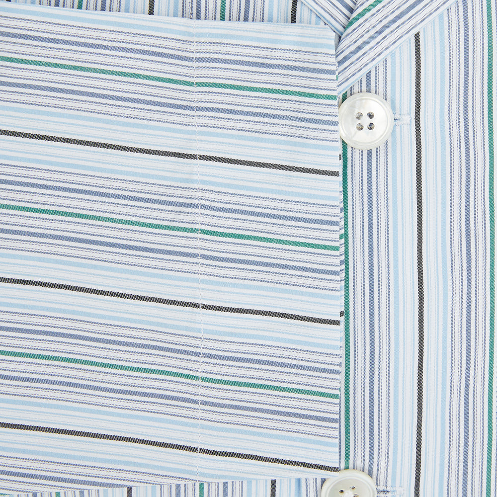 Blue and Green Multi Track Stripe Pyjama Shirt