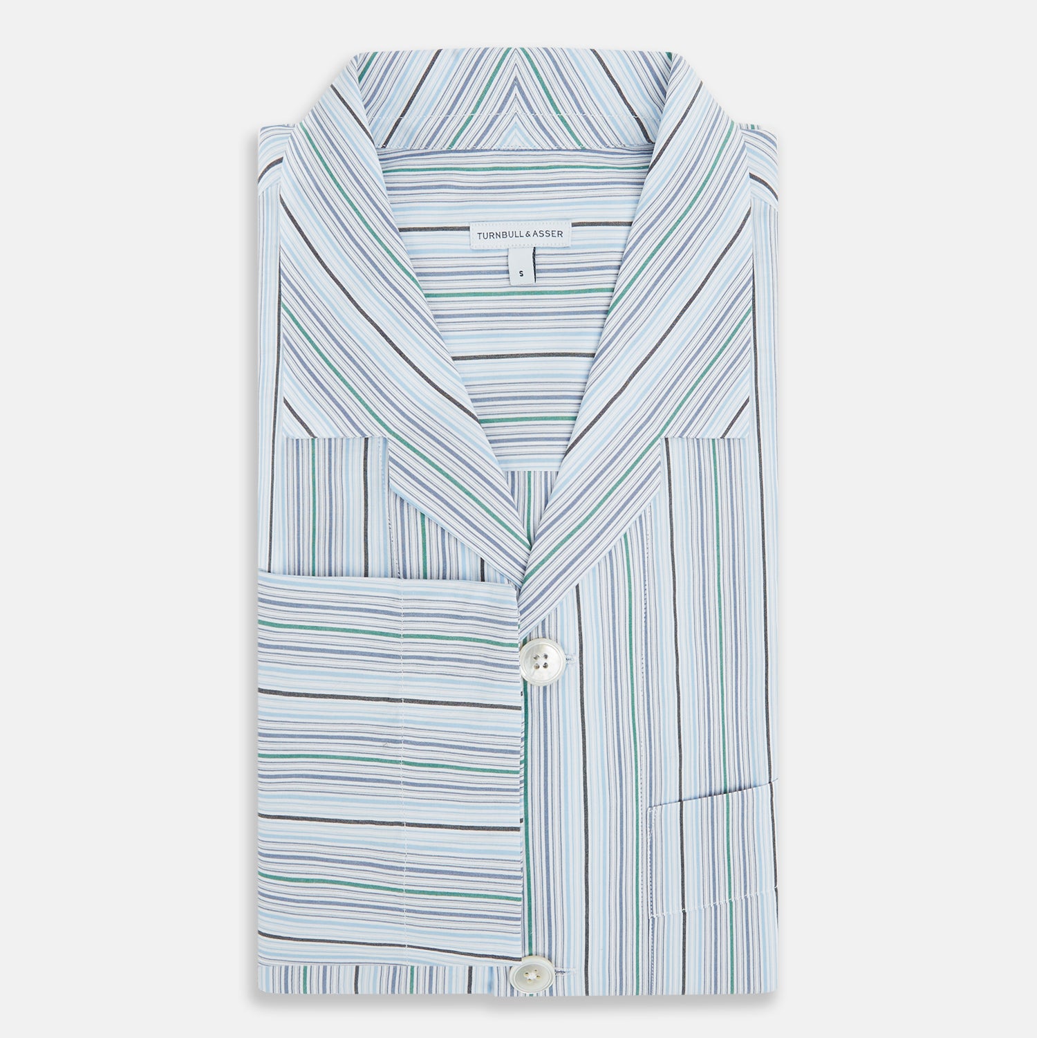 View 5 of product Blue and Green Multi Track Stripe Pyjama Shirt