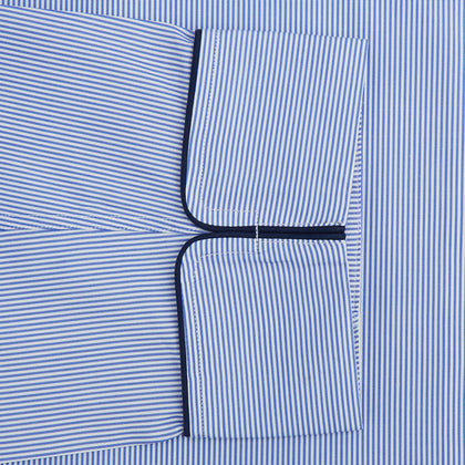 Blue Fine Bengal Stripe Piped Cotton Gown Image 2