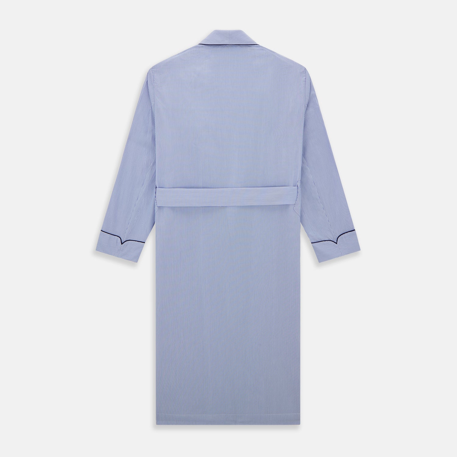 View 4 of product Blue Fine Bengal Stripe Piped Cotton Gown