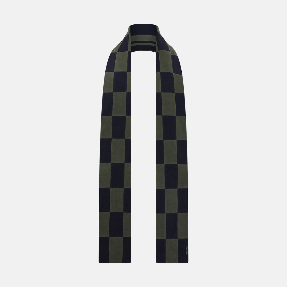 Navy and Olive Green Striped & Checkered Double-Sided Corduroy Padded Scarf OS