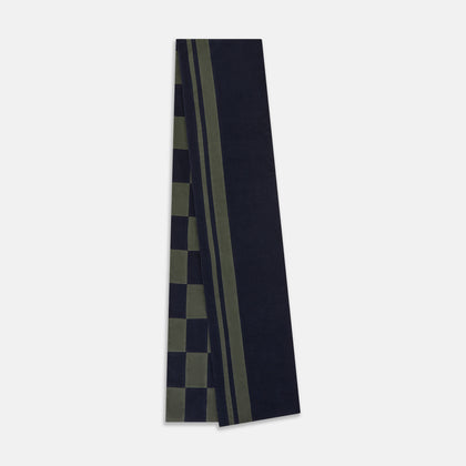 Navy and Olive Green Striped & Checkered Double-Sided Corduroy Padded Scarf