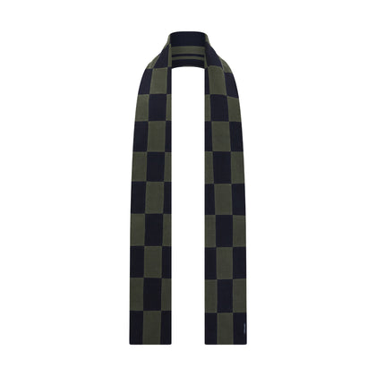 Navy and Olive Green Striped & Checkered Double-Sided Corduroy Padded Scarf Image 3