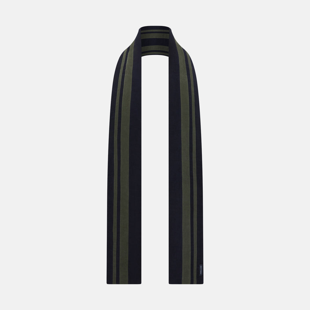 Navy and Olive Green Striped Double-Sided Corduroy Padded Scarf OS