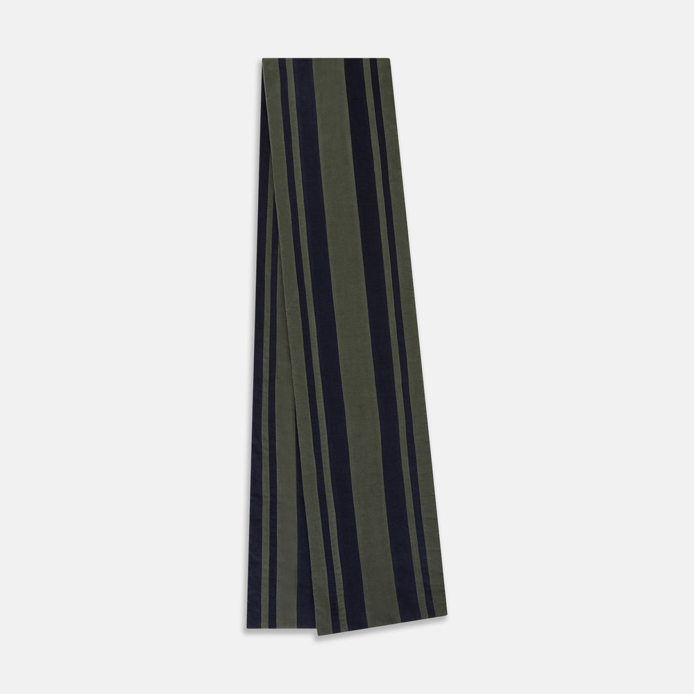 Navy and Olive Green Striped Double-Sided Corduroy Padded Scarf OS