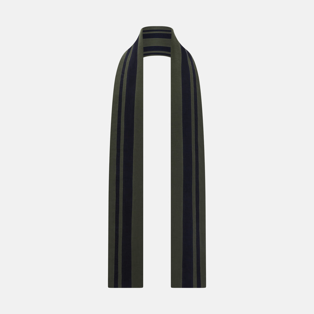 Navy and Olive Green Striped Double-Sided Corduroy Padded Scarf OS