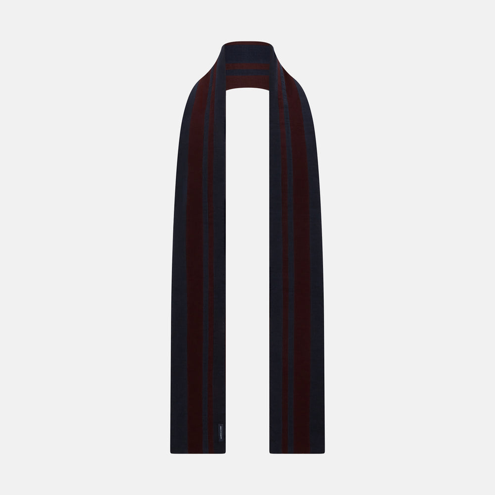 Navy and Burgundy Striped Double-Sided Corduroy Padded Scarf OS