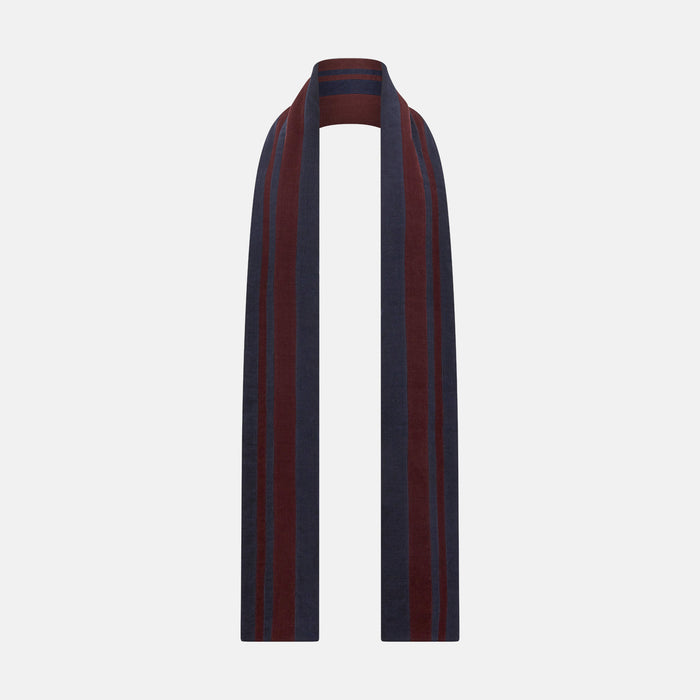 Navy and Burgundy Double-Stripe Double-Sided Corduroy Padded Scarf