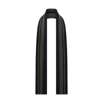 Navy and Olive Green Double-Stripe Double-Sided Corduroy Padded Scarf Image 3