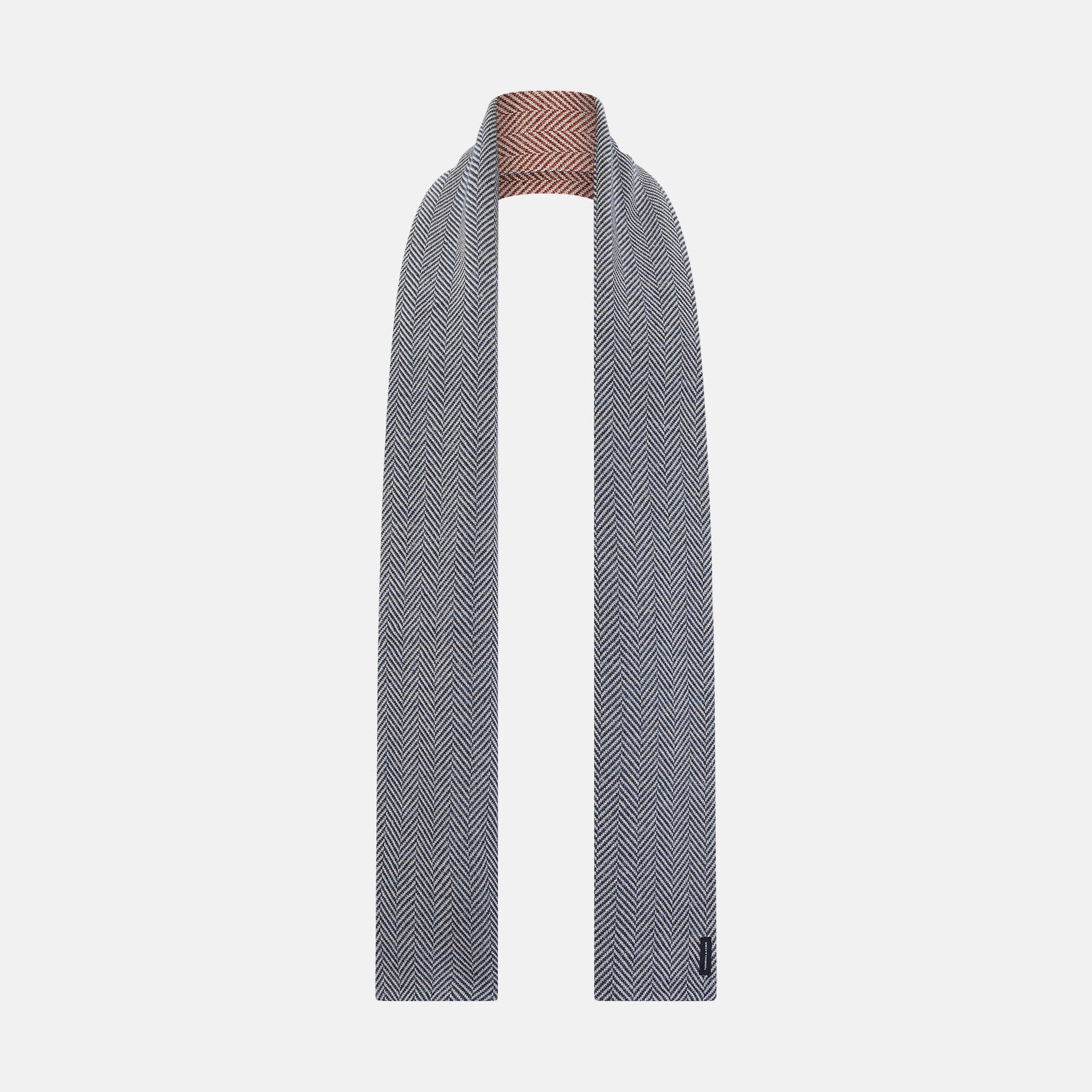 View 1 of product Azzurro and Red Herringbone Linen and Cotton Double-Sided Knitted Scarf OS