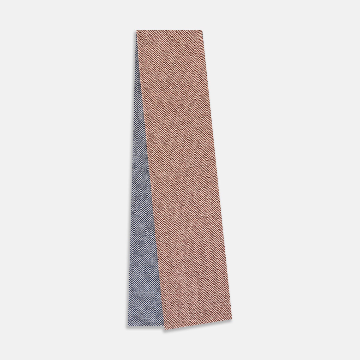 View 2 of product Azzurro and Red Herringbone Linen and Cotton Double-Sided Knitted Scarf OS