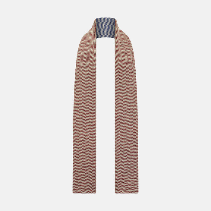 Azzurro and Red Herringbone Linen and Cotton Double-Sided Knitted Scarf Image 2
