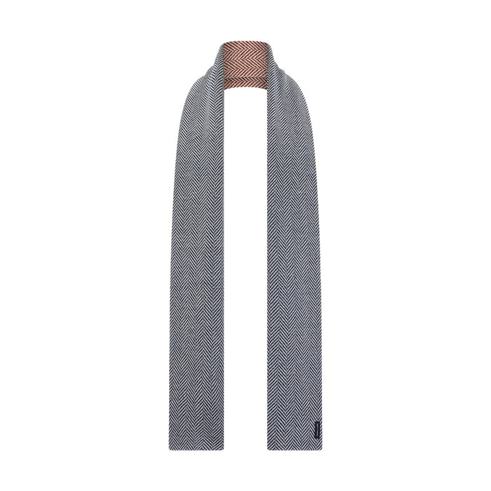 Azzurro and Red Herringbone Linen and Cotton Double-Sided Knitted Scarf Image 3
