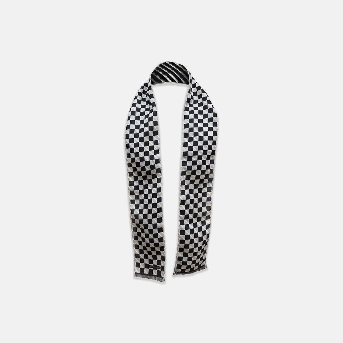 View 1 of product Chequered Navy on White Frame Small Scarf in Silk