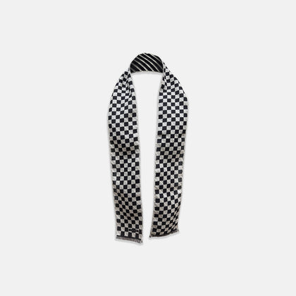 Chequered Navy on White Frame Small Scarf in Silk Image 3