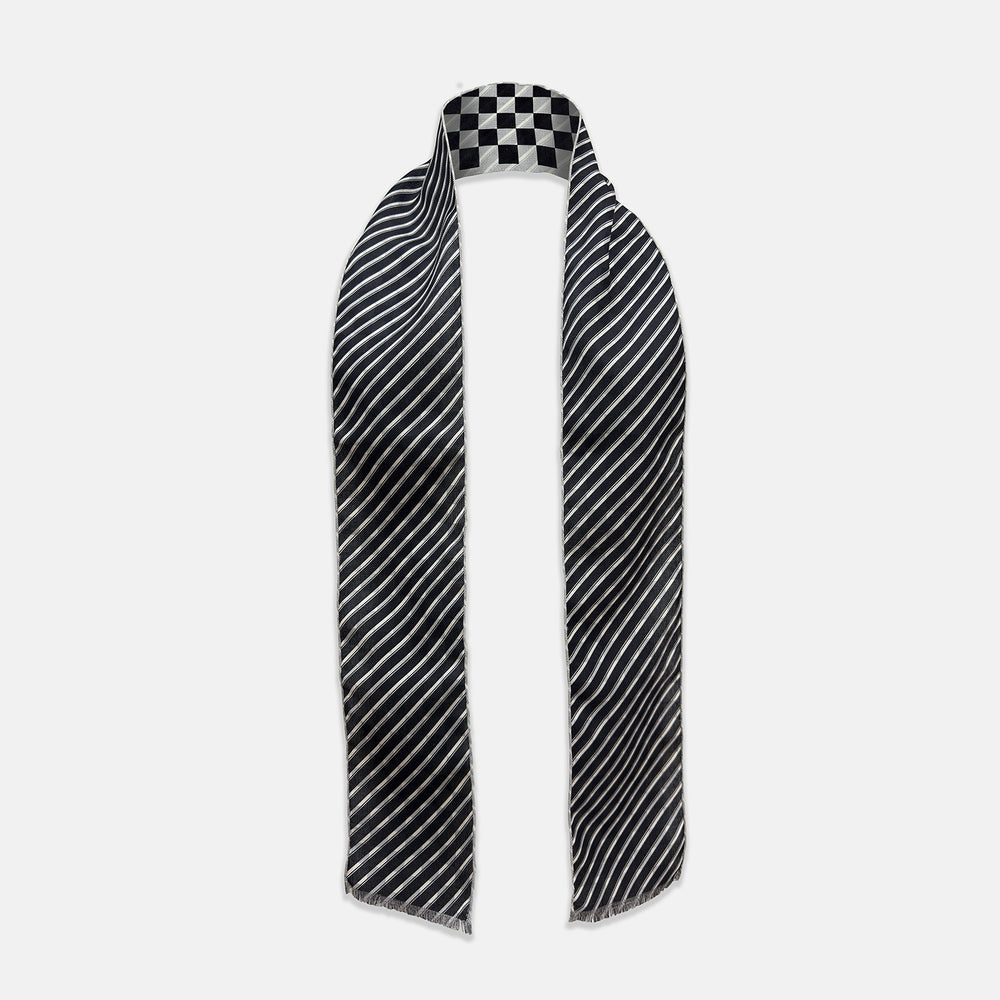Chequered Navy on White Frame Small Scarf in Silk