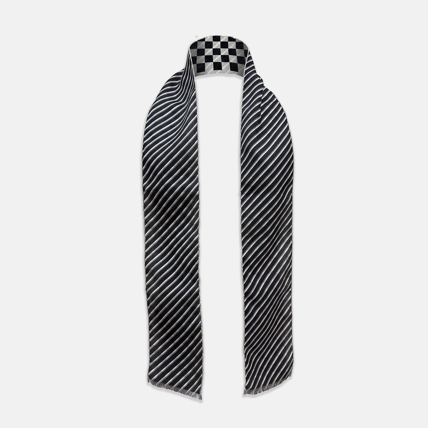 View 2 of product Chequered Navy on White Frame Small Scarf in Silk