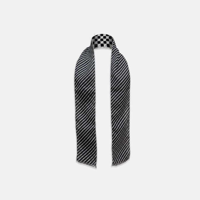 SILK SCARF DOUBLESIDE CHEQUERED WHT WITH NVY/WHT Image 1