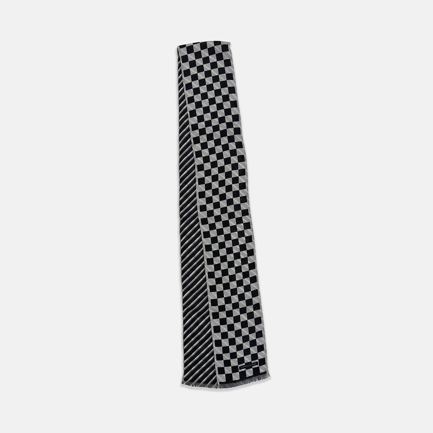 View 3 of product Chequered Navy on White Frame Small Scarf in Silk