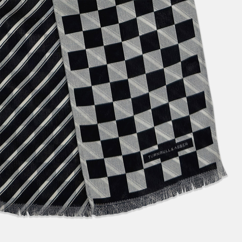 Chequered Navy on White Frame Small Scarf in Silk